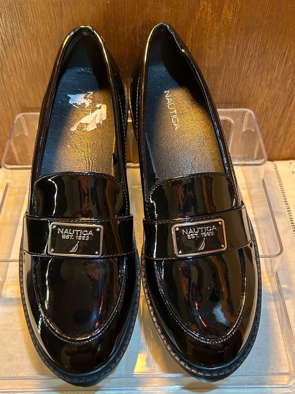 Nautica Defne Black Patent Lug Sole Penny Loafers Size 9